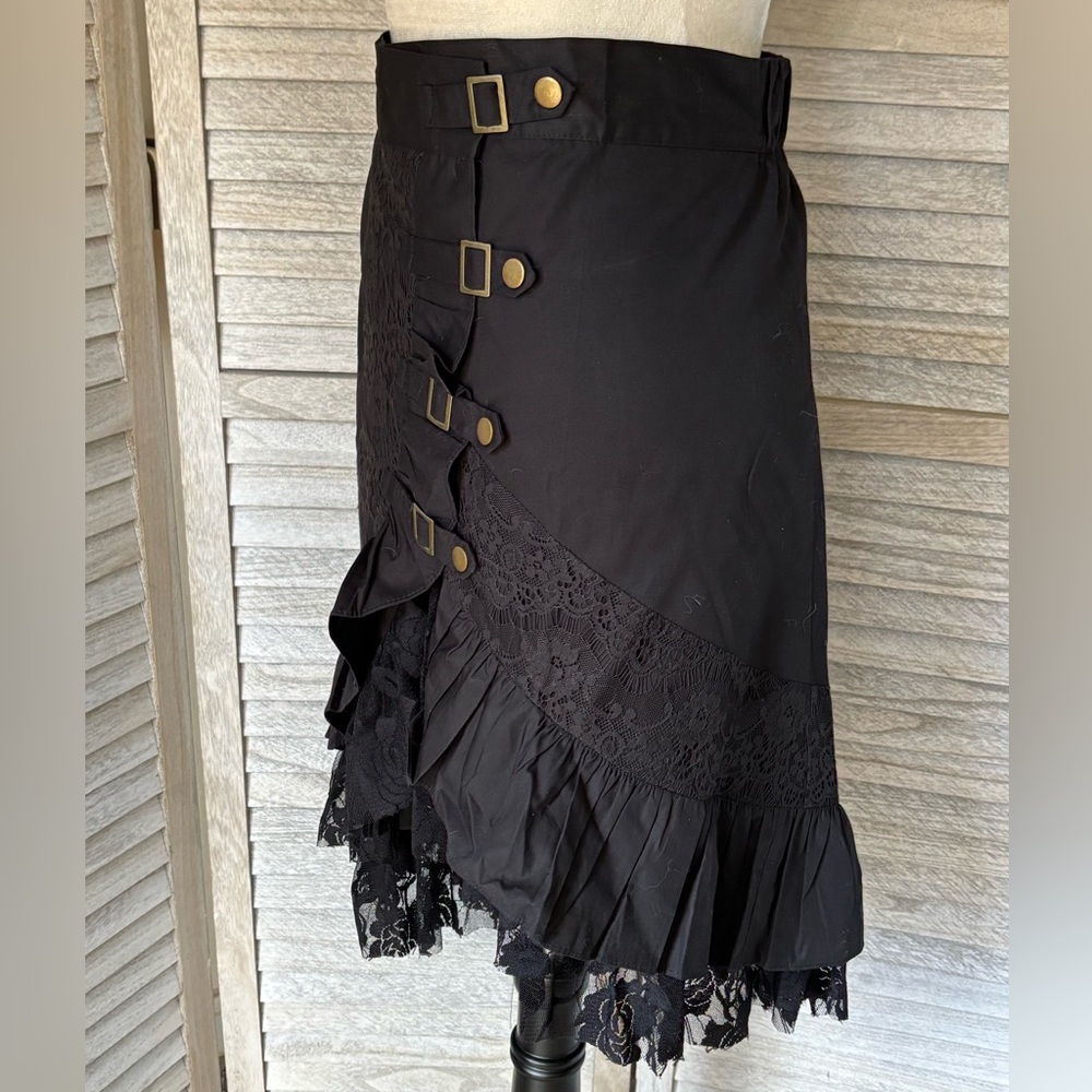 Gothic Steampunk Style Black Skirt Women’s SZ 2X, w/Lace, Ruffled Trim, Buckles - Picture 7 of 16